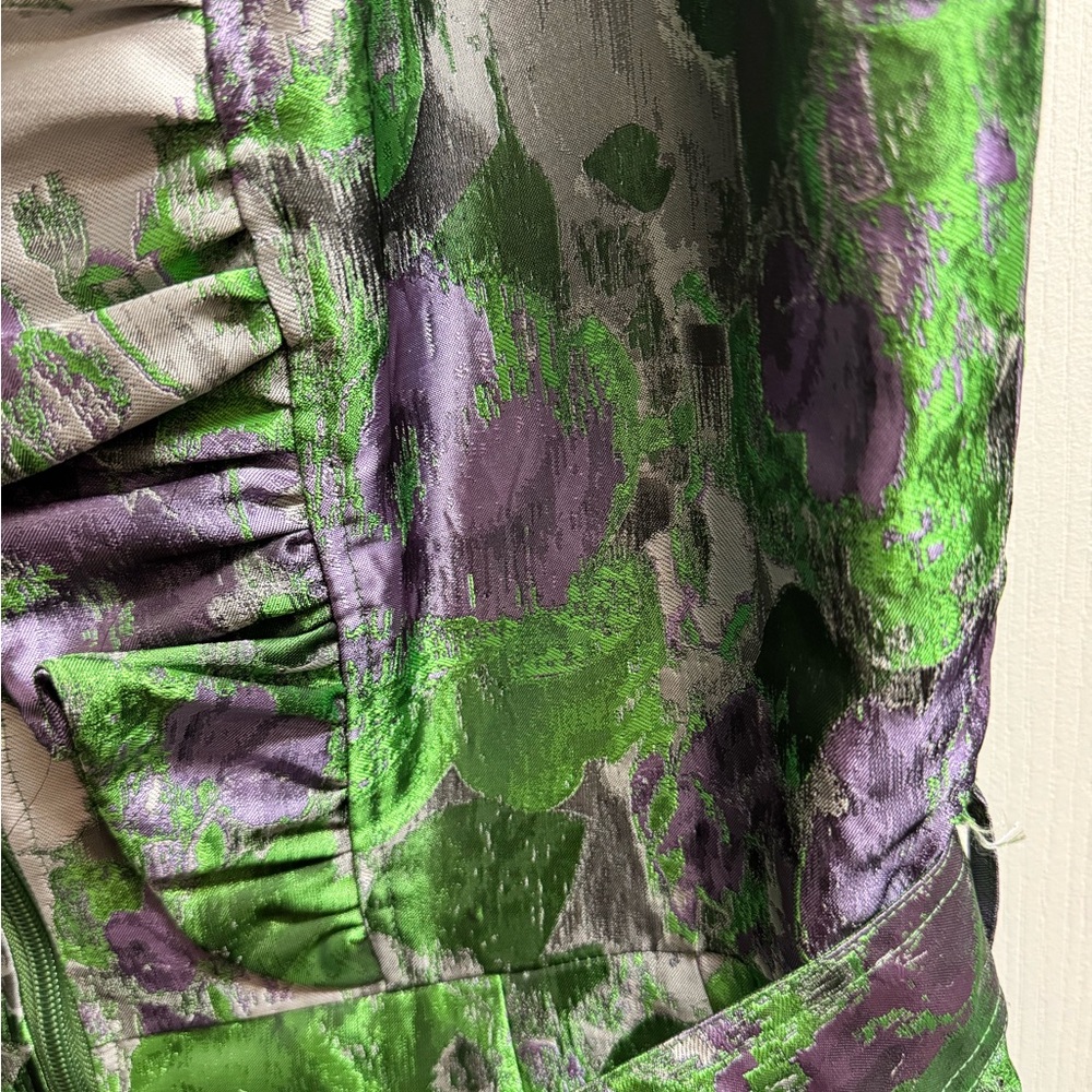 Green and Purple Floral Sleeveless Jaquard Dress - Picture 9 of 12